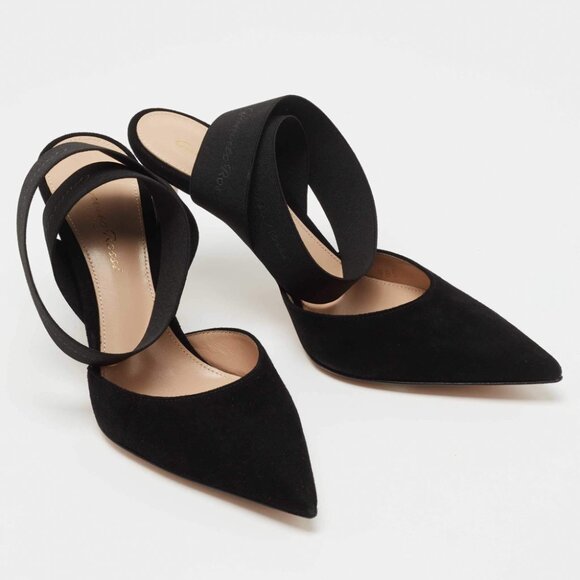 Gianvito Rossi Rhia Black Suede Pointed Pumps 39.5 - Picture 1 of 11